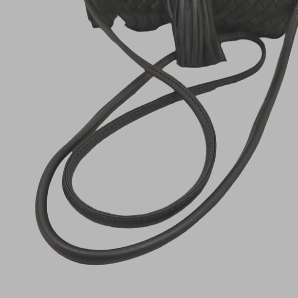 80s Aspects NY Tassel Woven Leather Crossbody/Clutch Bag Slim Strap Gray Silver - Picture 11 of 12